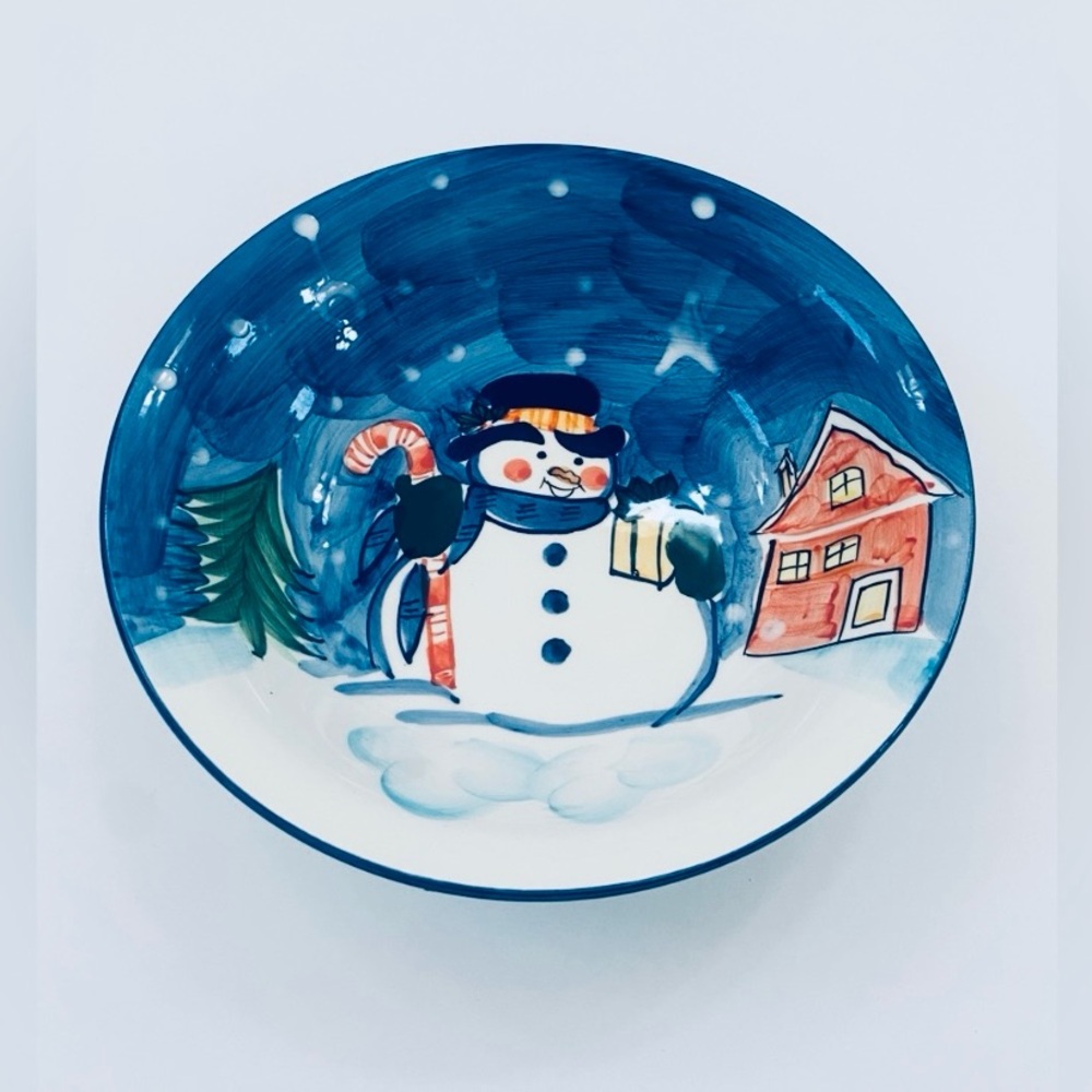 Hand-painted Snowman Bowls Emerald Ceramic Lot of 4